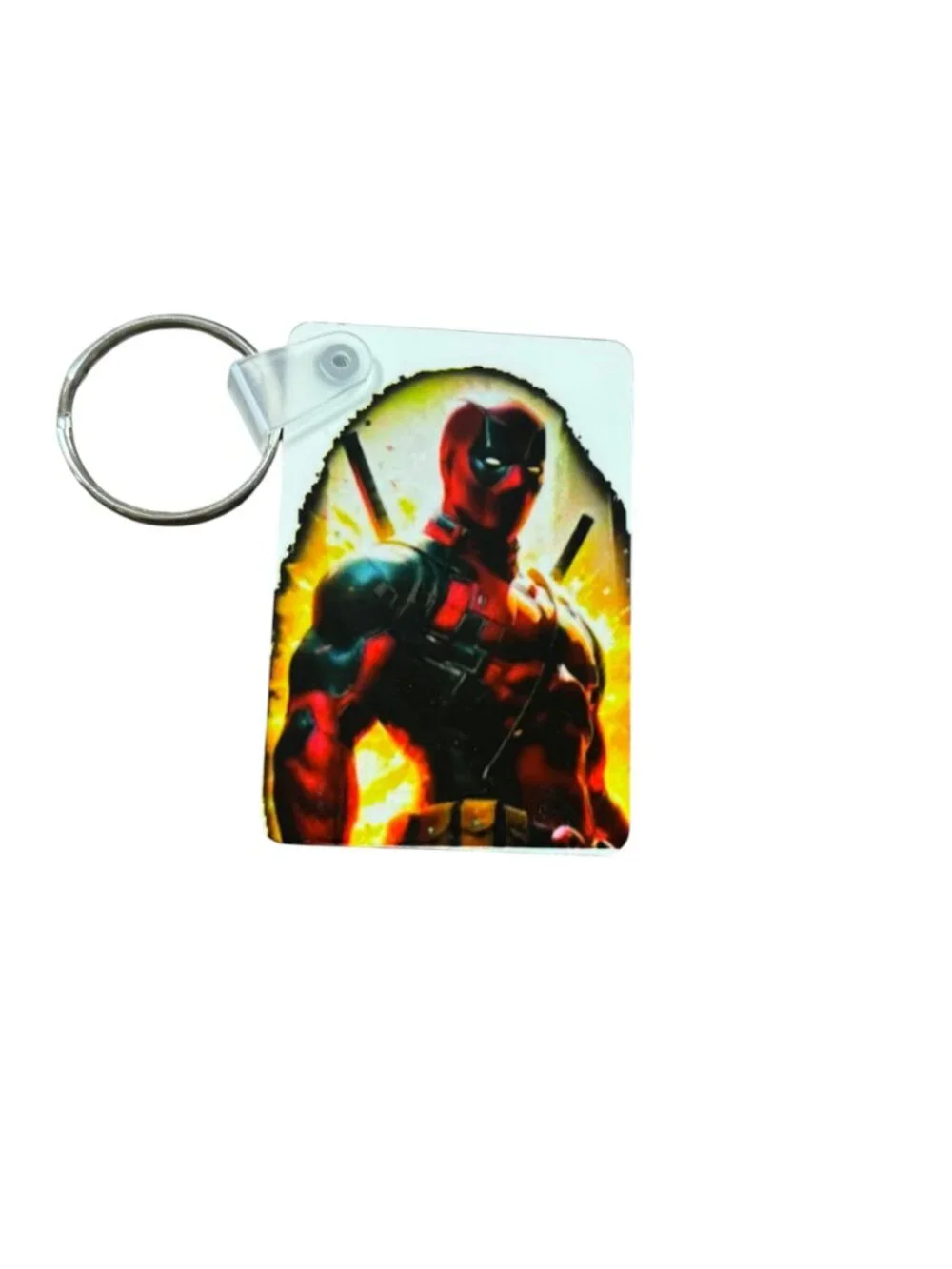 Deadpool Graphic Keychain, Rectangular MDF Superhero Theme, Colorful Print, Key